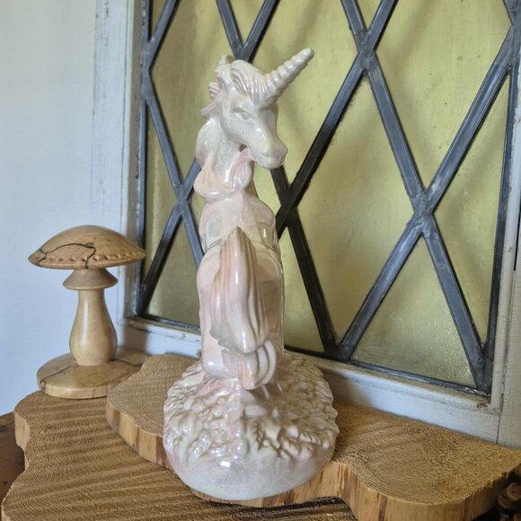 Vintage 80s Large Unicorn Trinket - White & Pink Iridescent Ceramic Figurine - Picture 6 of 12